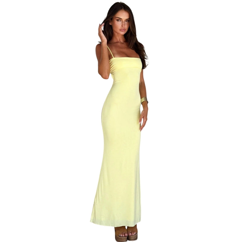 Aurelia – Fitted Maxi Dress with Spaghetti Straps and Mixed Floral &amp; Check Pattern
