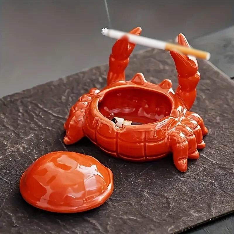 ShellCraft – Crab-Shaped Ceramic Ashtray With Lid