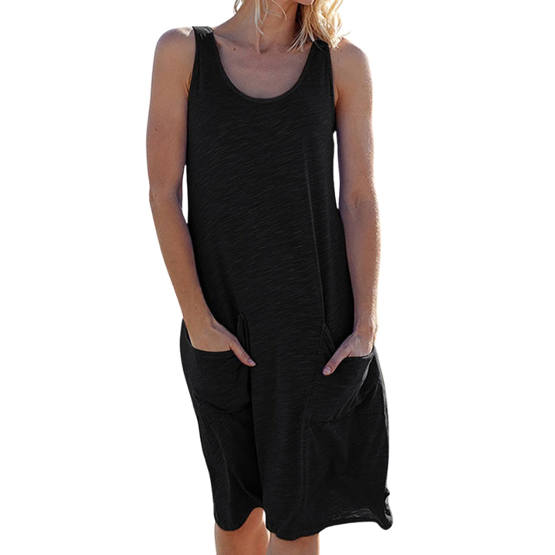 Sophie – Sleeveless Knee-Length Dress with Straight Cut and Side Pockets
