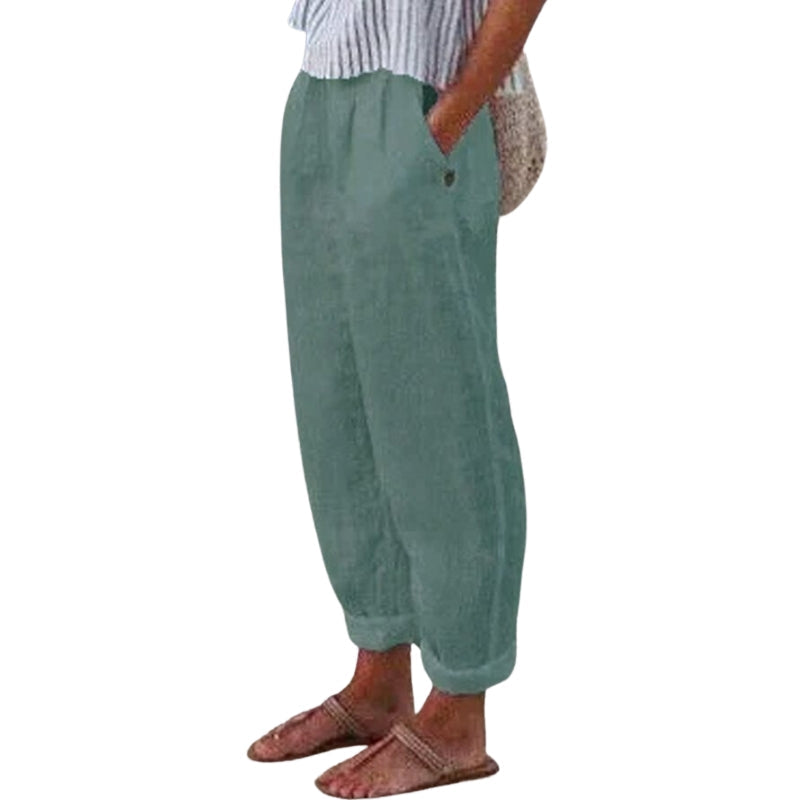 Natalia – Lightweight Flared Trousers with Elastic Waist and Side Pockets