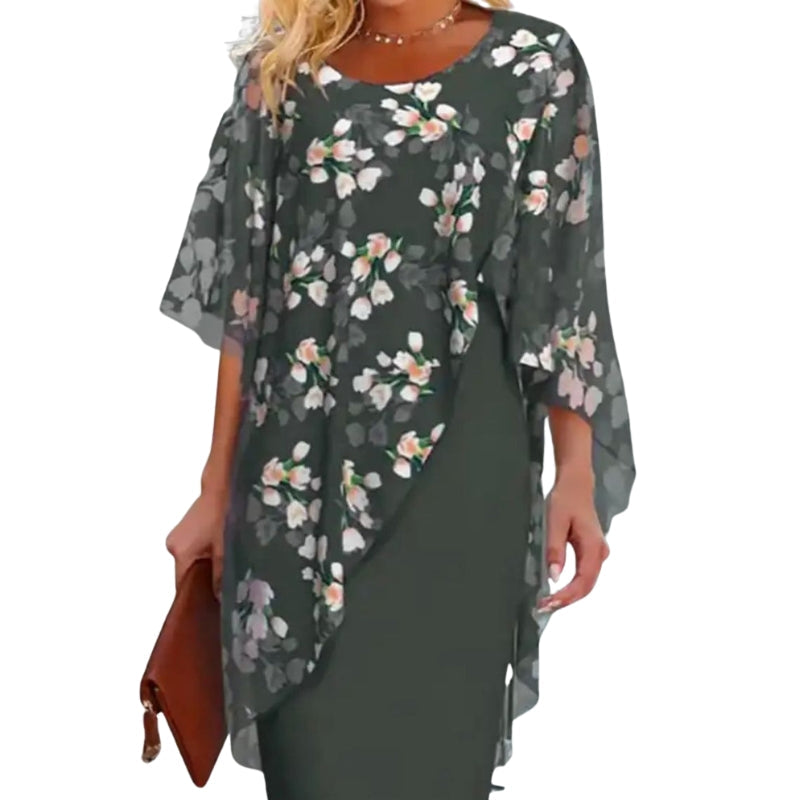 Liana – Floral Dress with Round Neckline and Short Sleeves