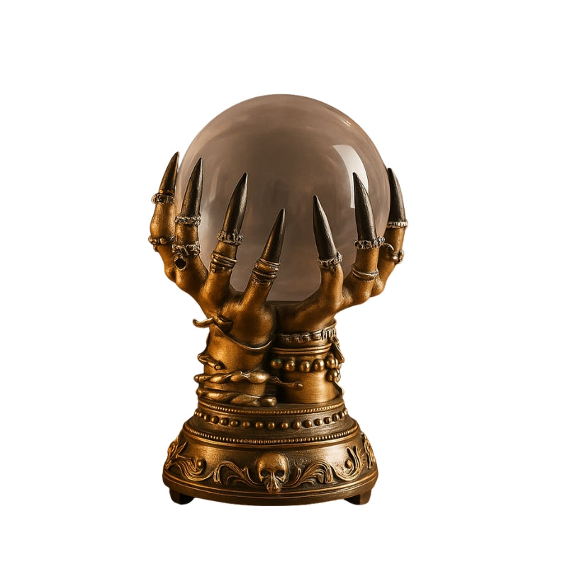 GothiGlow – Crystal Ball Table Lamp with Gothic Hand Design