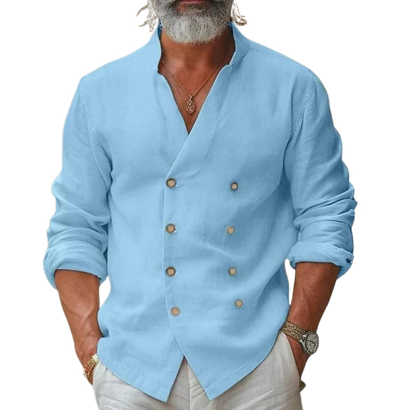 Elias – Long Sleeve V-Neck Shirt with Double-Breasted Wrap Design