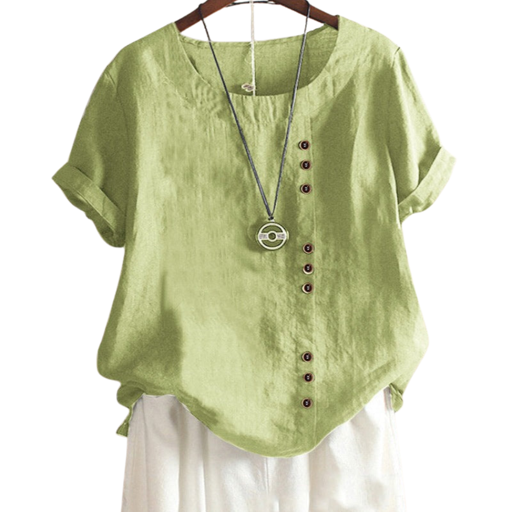 Amelie – Loose Fit Blouse with Round Neck and Short Sleeves