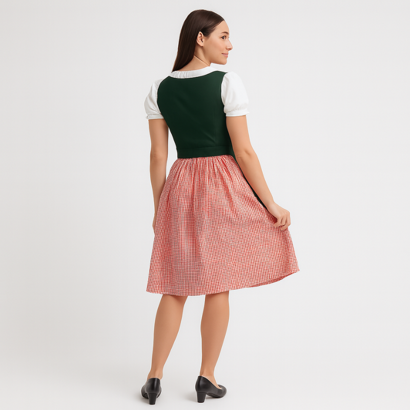 Emily – Short Sleeve Midi Dirndl Dress with Square Neckline