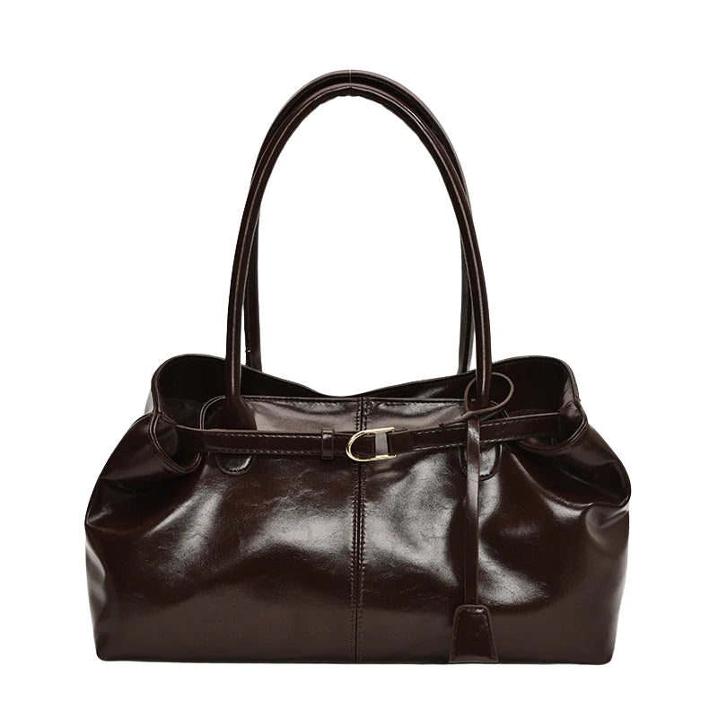 Amara - Synthetic Leather Handbag with Decorative Belt Detail