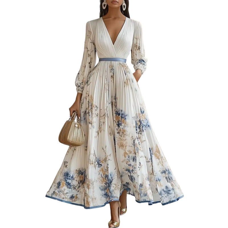 Jessie – Floral Ceremony Dress with V-Neckline and Pleated Skirt