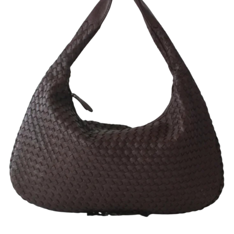 Maribel - Leather Hobo Shoulder Bag with Patchwork Design and Zipper Opening