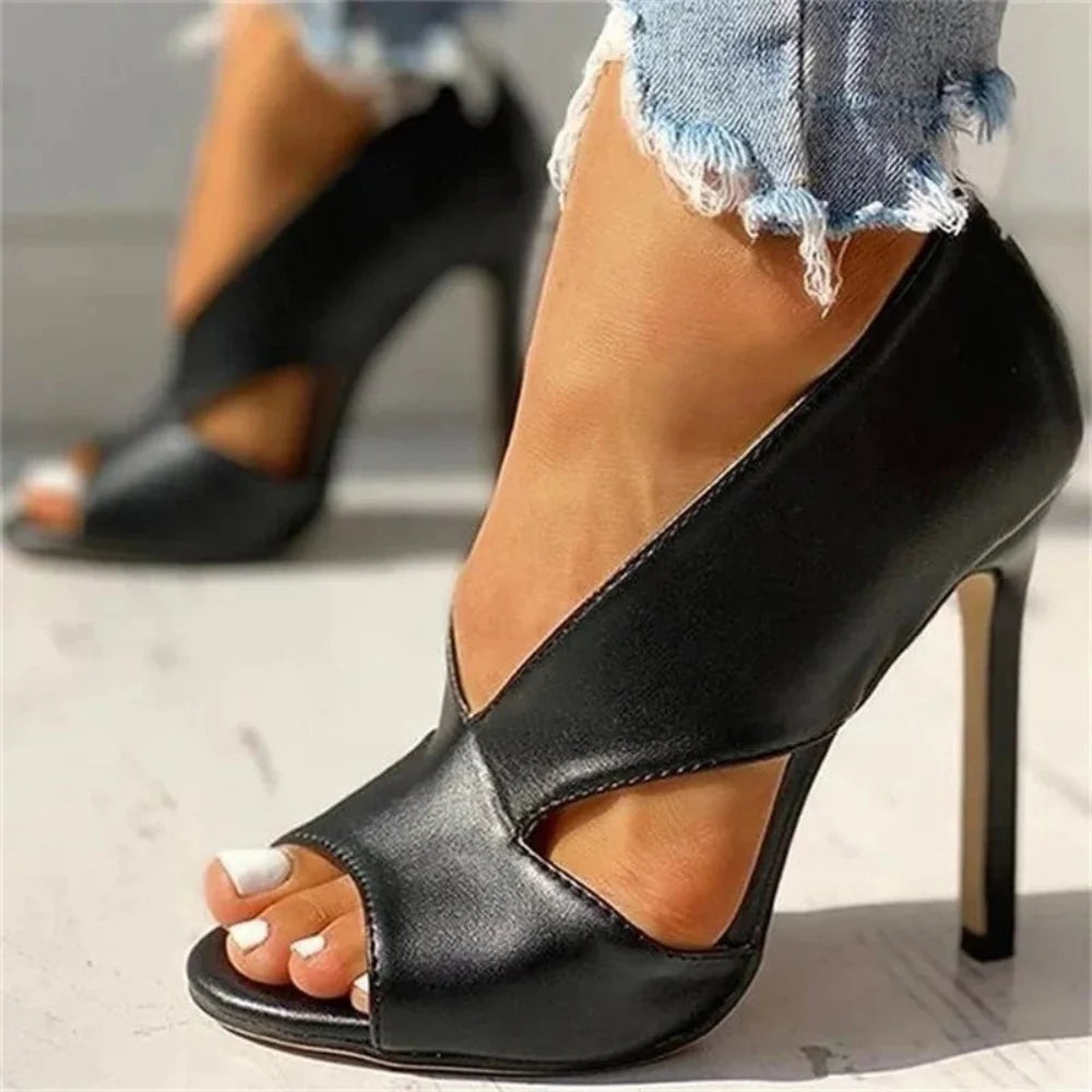 Anna – Open Toe High Heel Sandals with Side Cutout Detailing