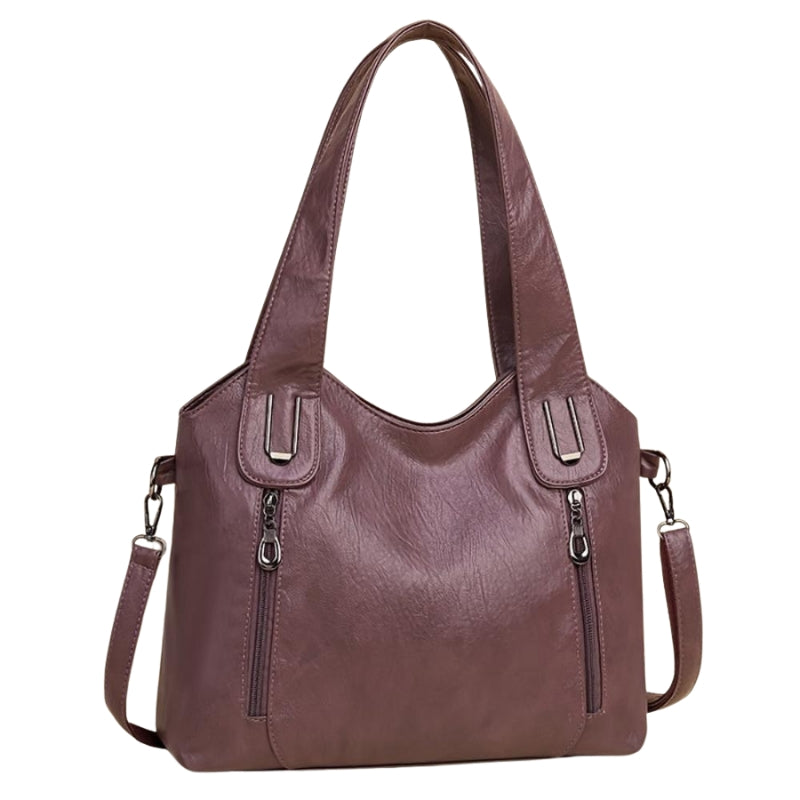Coraline – Leather Shoulder Bag with Multiple Zippered Pockets and Adjustable Strap