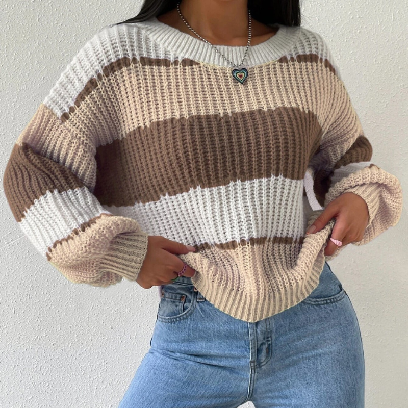 Aurelia – Knit Striped Jumper With Crew Neck and Long Sleeves