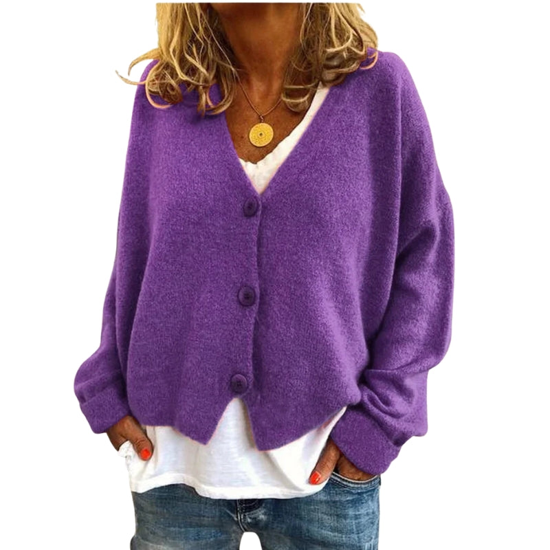 Diana – Long Sleeve Button-Front Cardigan with V-Neck