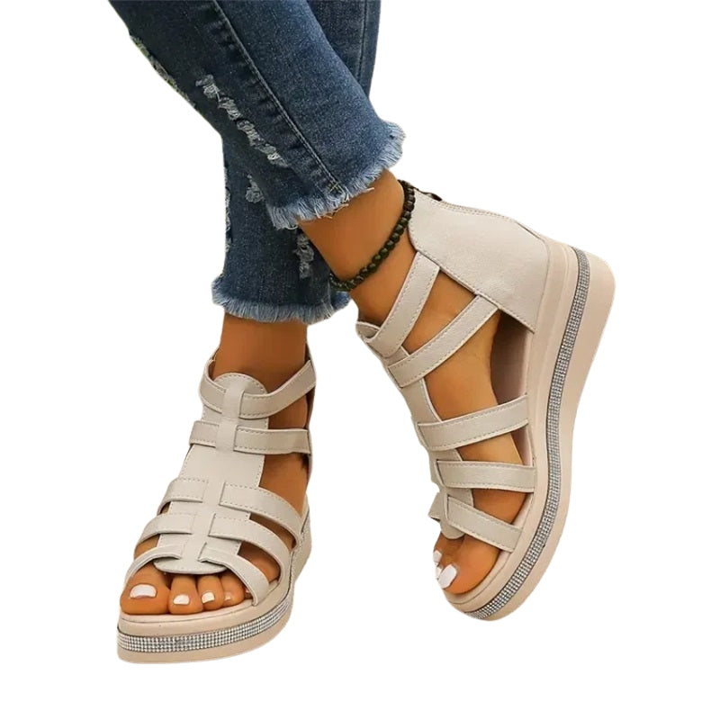 Sofia – Open-Toe Rhinestone Wedge Sandals with Breathable Upper