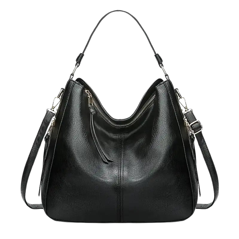 Adriana - Leather Shoulder Bag With Zipped Side Pockets And Adjustable Strap