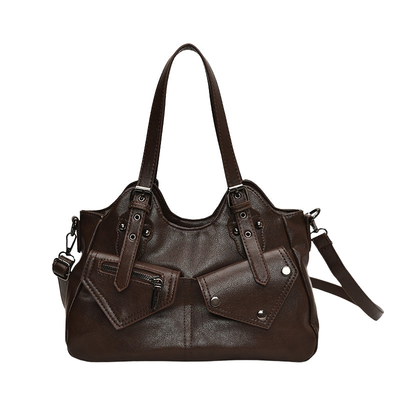 Danira - Synthetic Leather Handbag with Multiple Pockets and Adjustable Strap