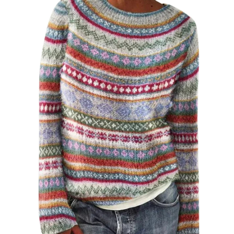 Bianka – Long Sleeve Printed Sweater with Round Neck