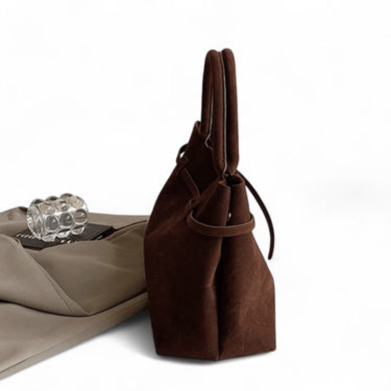 Thalia - Compact Suede Shoulder Bag with Short Strap