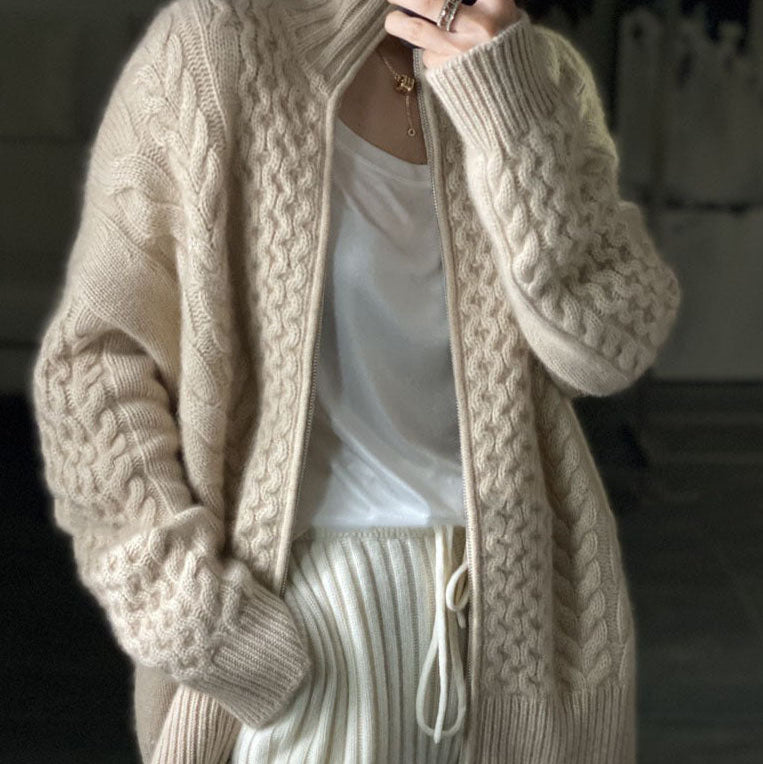 Sophie – Knitted Cardigan With Zip Front and High Collar