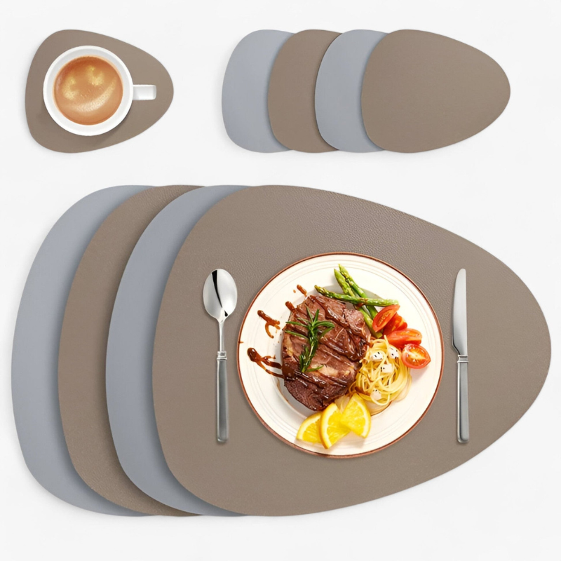TableGrace – Double-Sided PU Leather Placemats and Coasters Set of 4