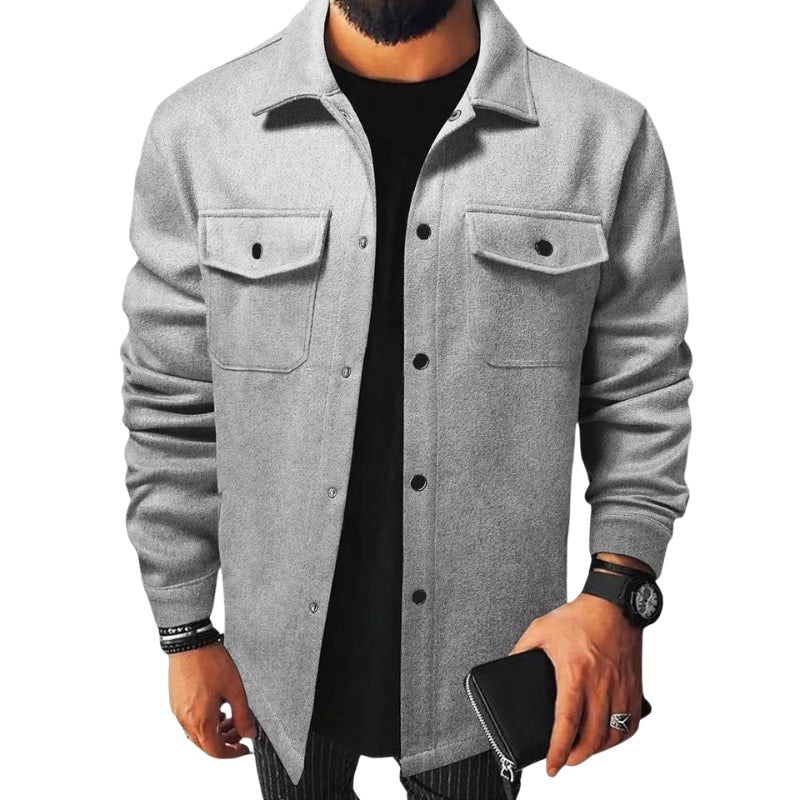 Mason – Button-Front Long Sleeve Shirt Jacket with Structured Collar and Chest Pockets
