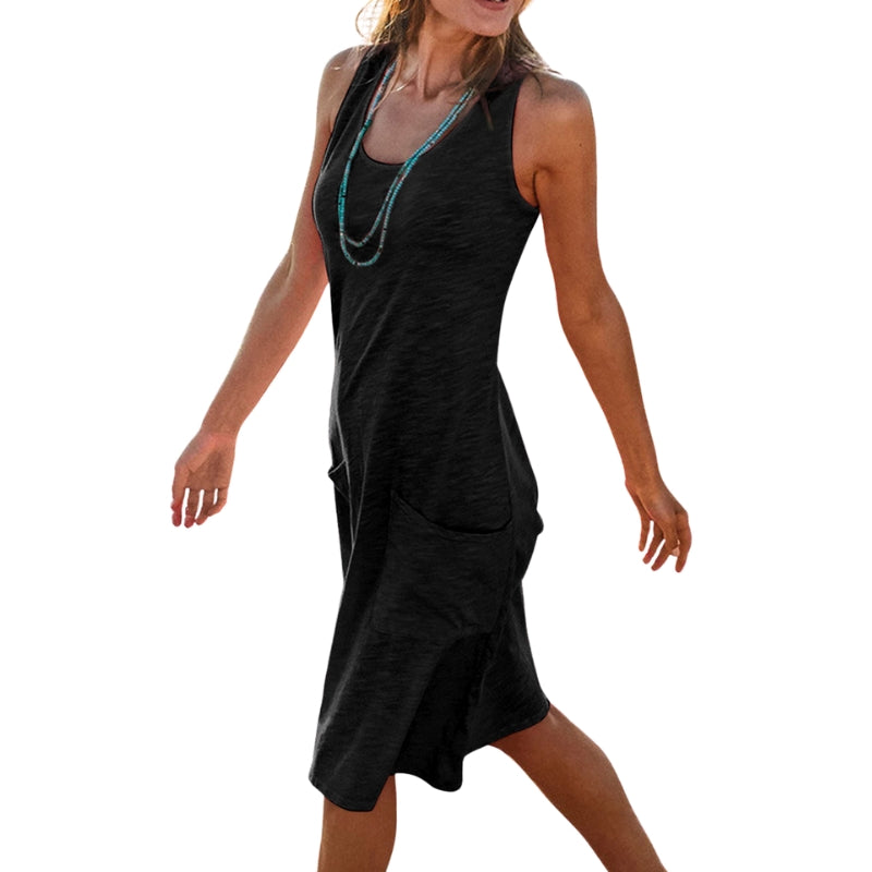 Sophie – Sleeveless Knee-Length Dress with Straight Cut and Side Pockets