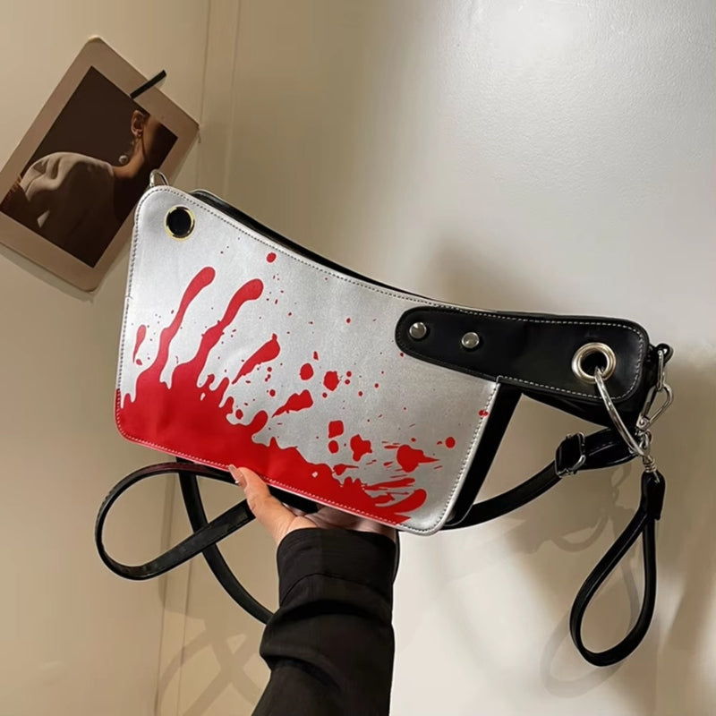 ShadowLuxe - Halloween Shoulder Bag With Splatter Design And Adjustable Strap