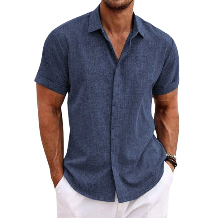 Emery – Short Sleeve Shirt with Turn Down Collar and Concealed Button Closure