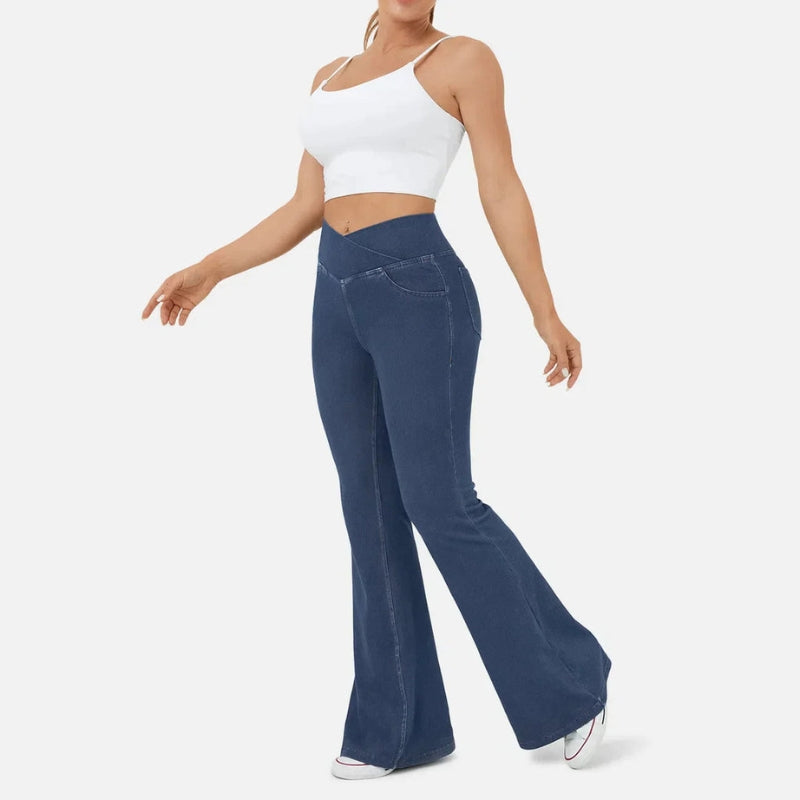 Aria – High Waist Flared Jeans with Crossing Waistband