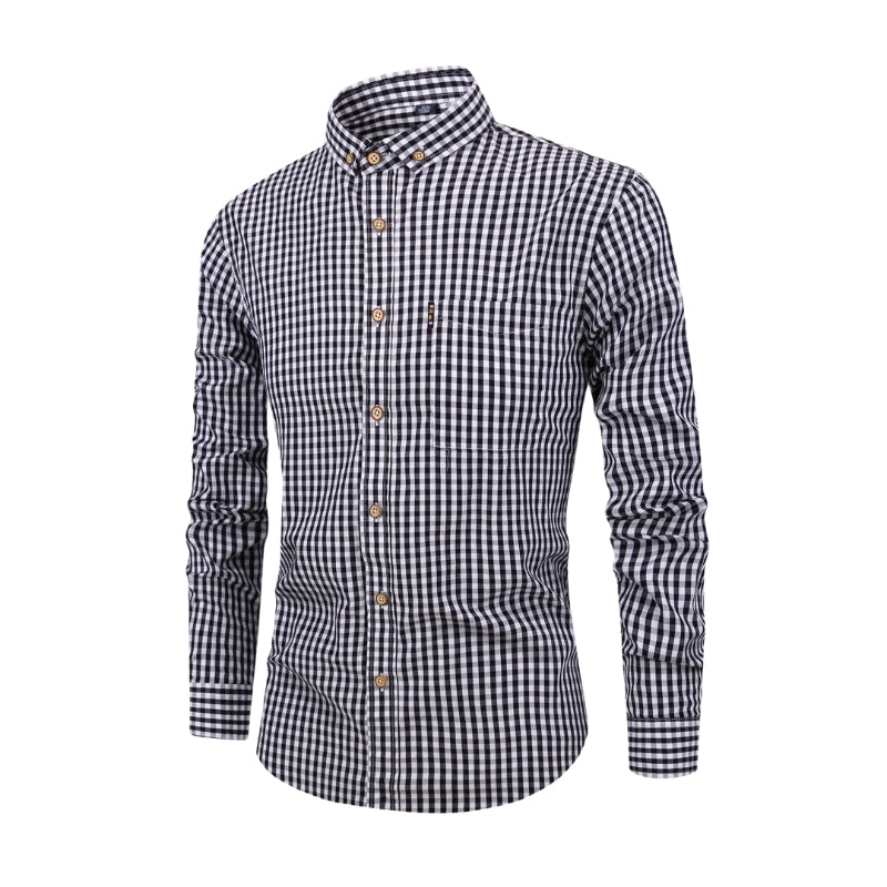 Ethan – Long Sleeve Button-Down Shirt with Gingham Check Pattern