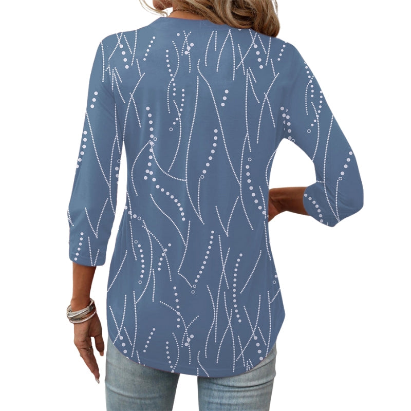 Marena – Patterned V-Neck Blouse with 3/4 Sleeves