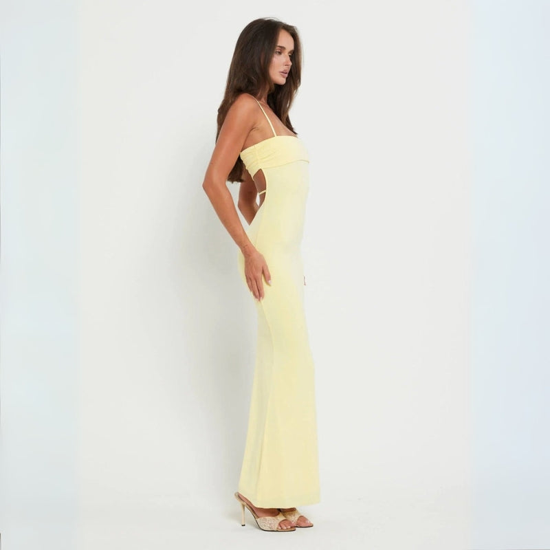 Aurelia – Fitted Maxi Dress with Spaghetti Straps and Mixed Floral &amp; Check Pattern