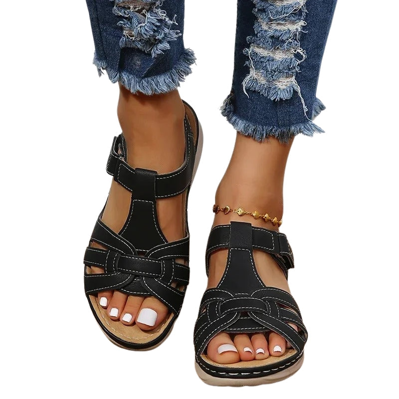 Aria – T-Strap Sandals with Knot Details and Adjustable Ankle Strap
