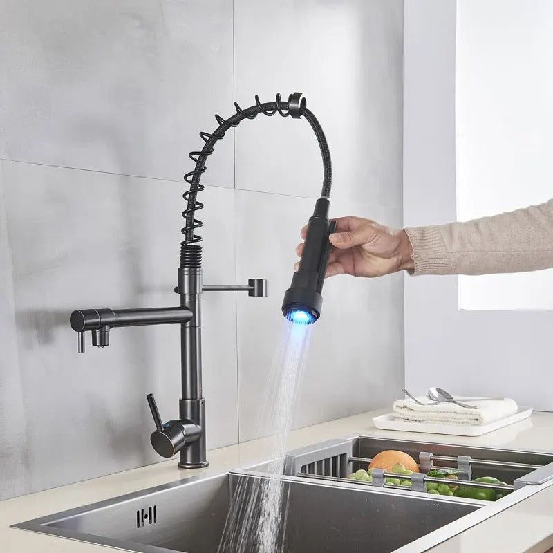 AquaForge – Matte Black Kitchen Faucet with 360° Swivel Spout and Dual Spray Head
