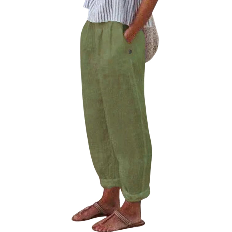 Natalia – Lightweight Flared Trousers with Elastic Waist and Side Pockets