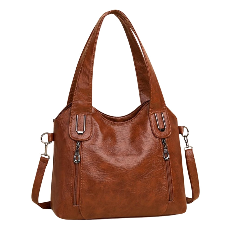 Coraline – Leather Shoulder Bag with Multiple Zippered Pockets and Adjustable Strap