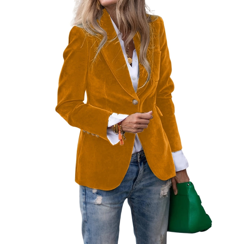 Delia – Long Sleeve Blazer with Lapel Collar and Button