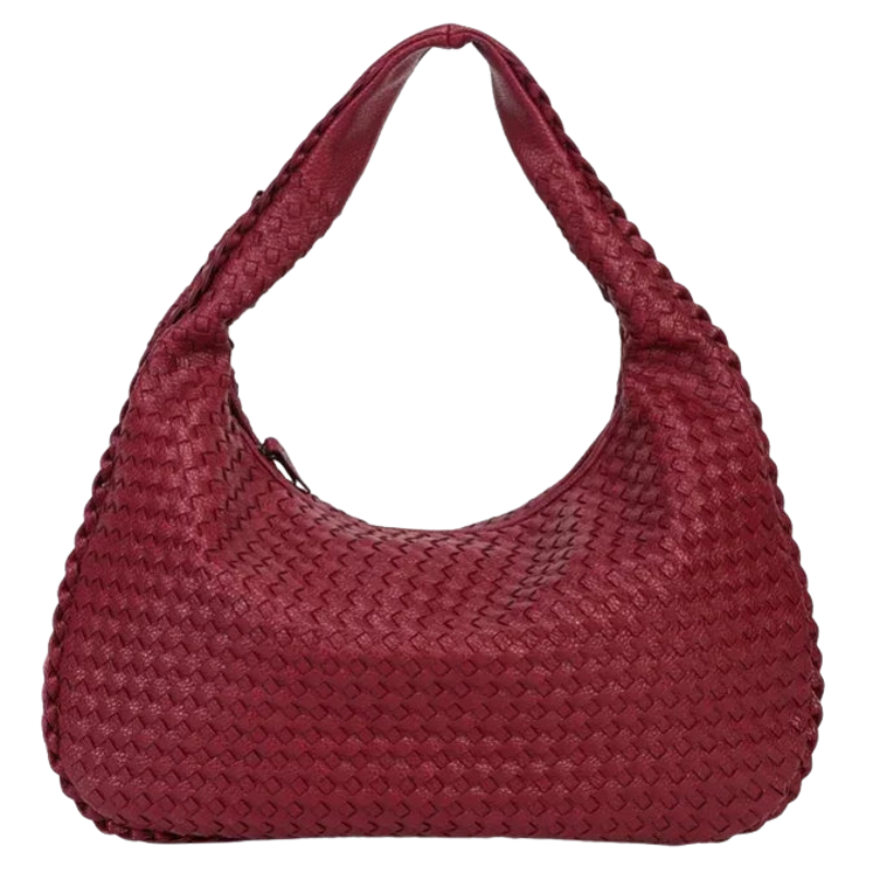 Maribel - Leather Hobo Shoulder Bag with Patchwork Design and Zipper Opening