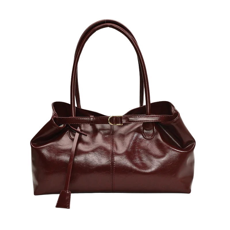Amara - Synthetic Leather Handbag with Decorative Belt Detail