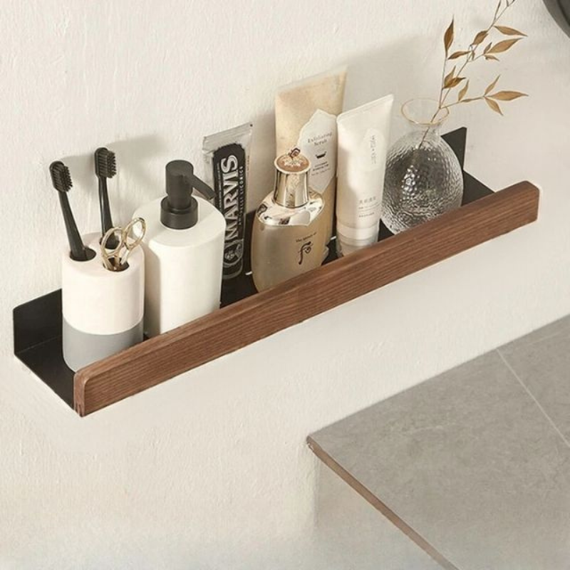 OakNest – Solid Wood Bathroom Organizer Shelves with No-Drill Installation