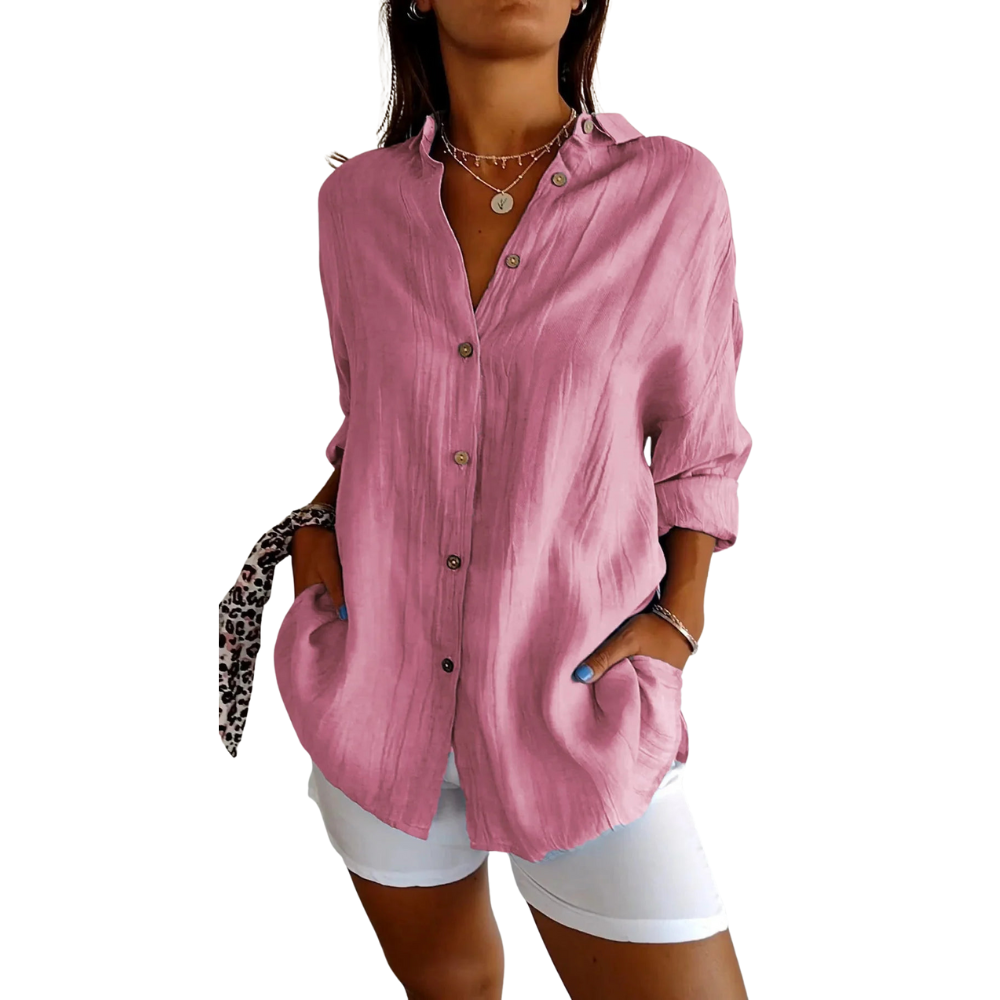 Greta – Long Sleeve Shirt with Classic Collar and Button Front Design