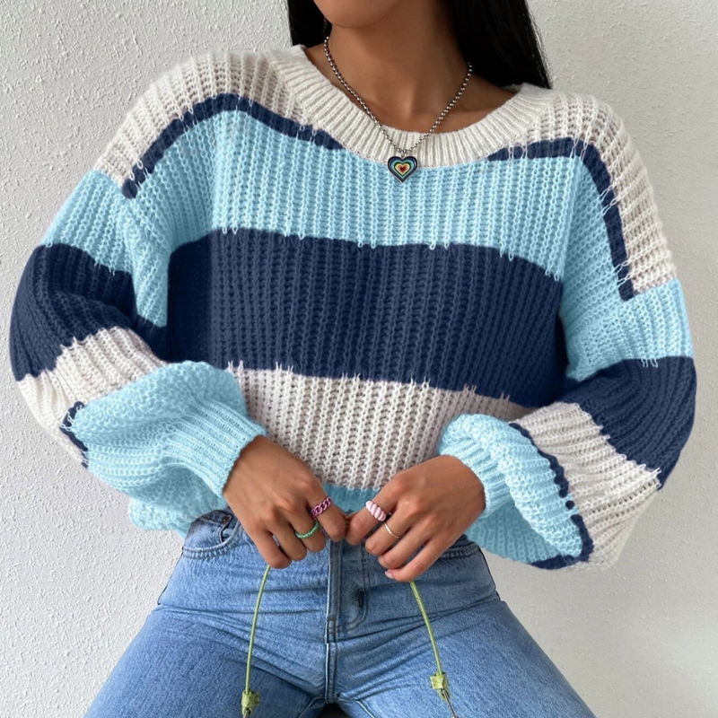 Aurelia – Knit Striped Jumper With Crew Neck and Long Sleeves