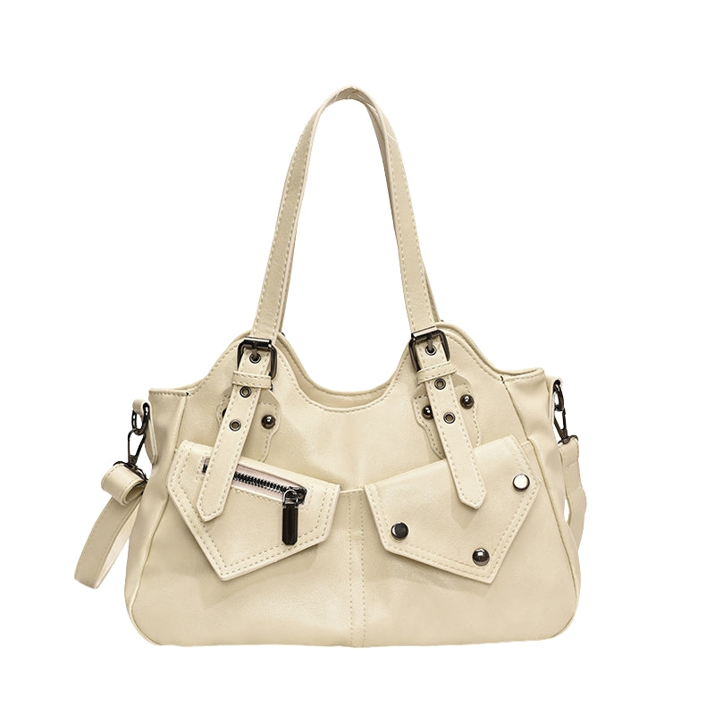 Danira - Synthetic Leather Handbag with Multiple Pockets and Adjustable Strap