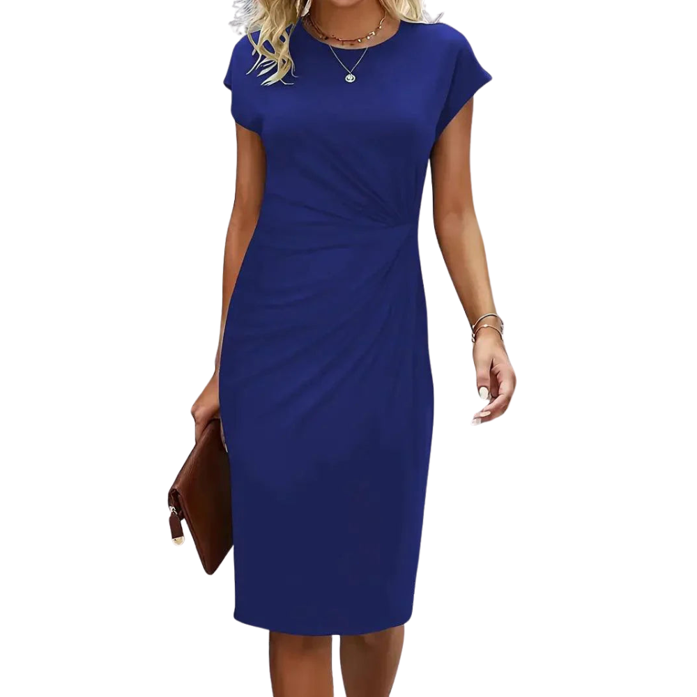 Leni – Midi Dress with Round Neckline and Ruched Side Design