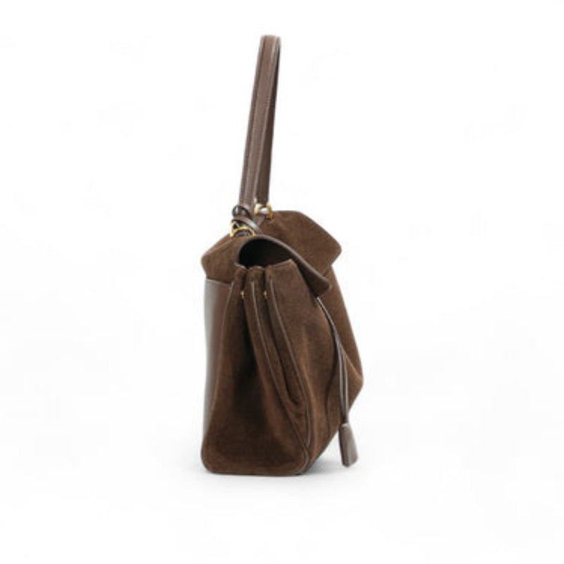 Isolde - Large Faux Suede Handbag with Rectangular Shape