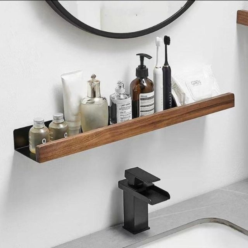 OakNest – Solid Wood Bathroom Organizer Shelves with No-Drill Installation