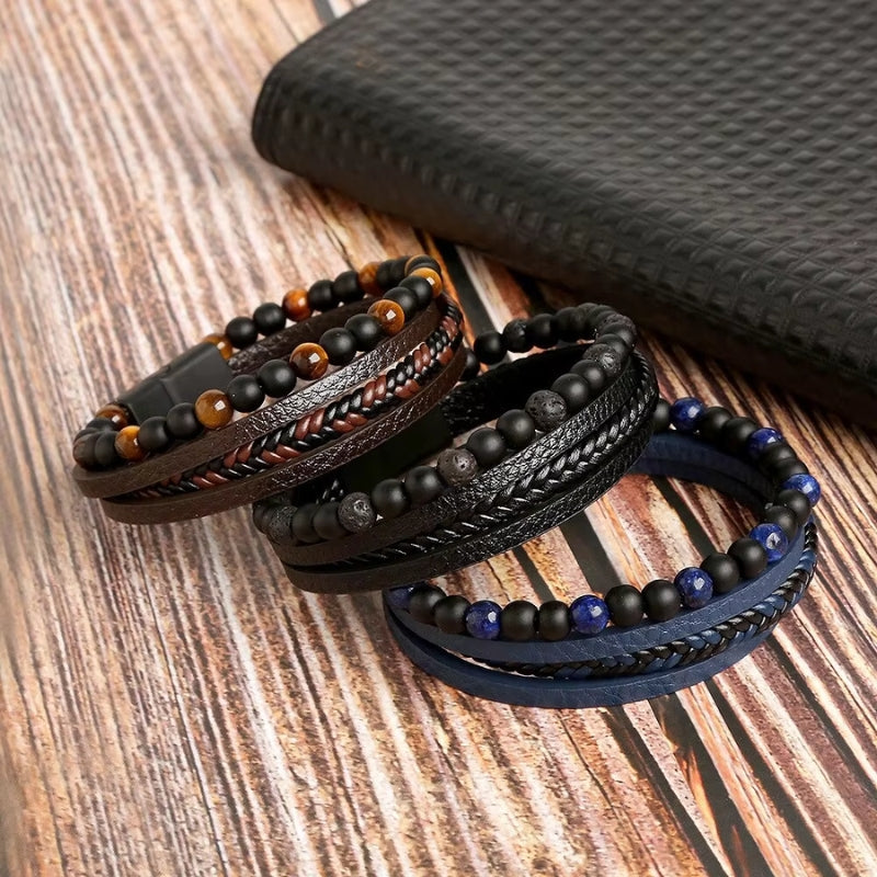 MenStyle – 4-Piece Bracelet Set With Pearl Band and Magnetic Clasp