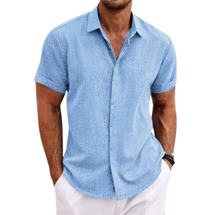 Emery – Short Sleeve Shirt with Turn Down Collar and Concealed Button Closure