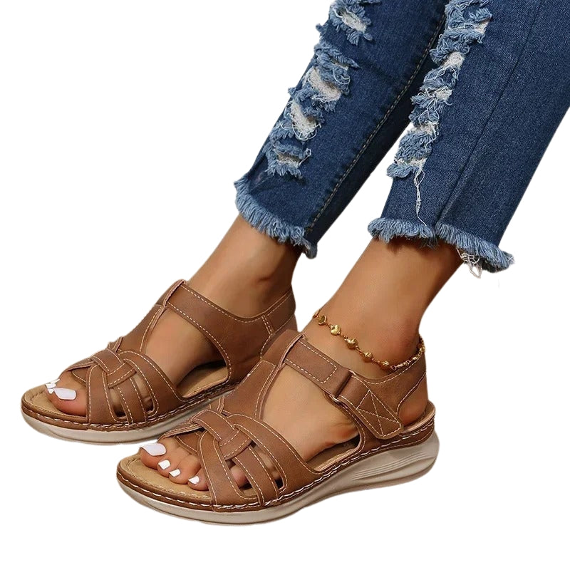 Aria – T-Strap Sandals with Knot Details and Adjustable Ankle Strap