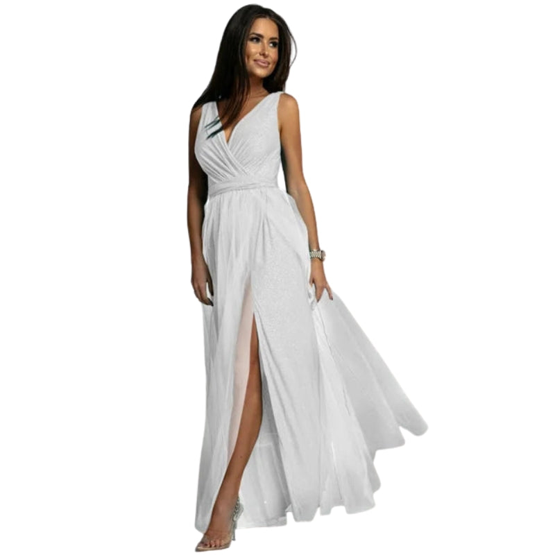 Selena – Women’s Sleeveless V-Neck Maxi Dress with Belted Waist and High Side Slits