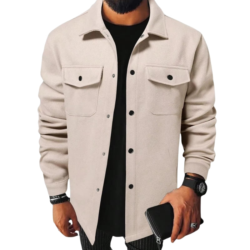 Mason – Button-Front Long Sleeve Shirt Jacket with Structured Collar and Chest Pockets